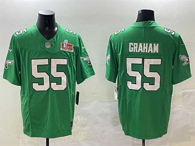 Mens Philadelphia Eagles #55 Brandon Graham Green 2025 Super Bowl LIX Patch F.U.S.E. Throwback Vapor Untouchable Limited Stitched Jersey